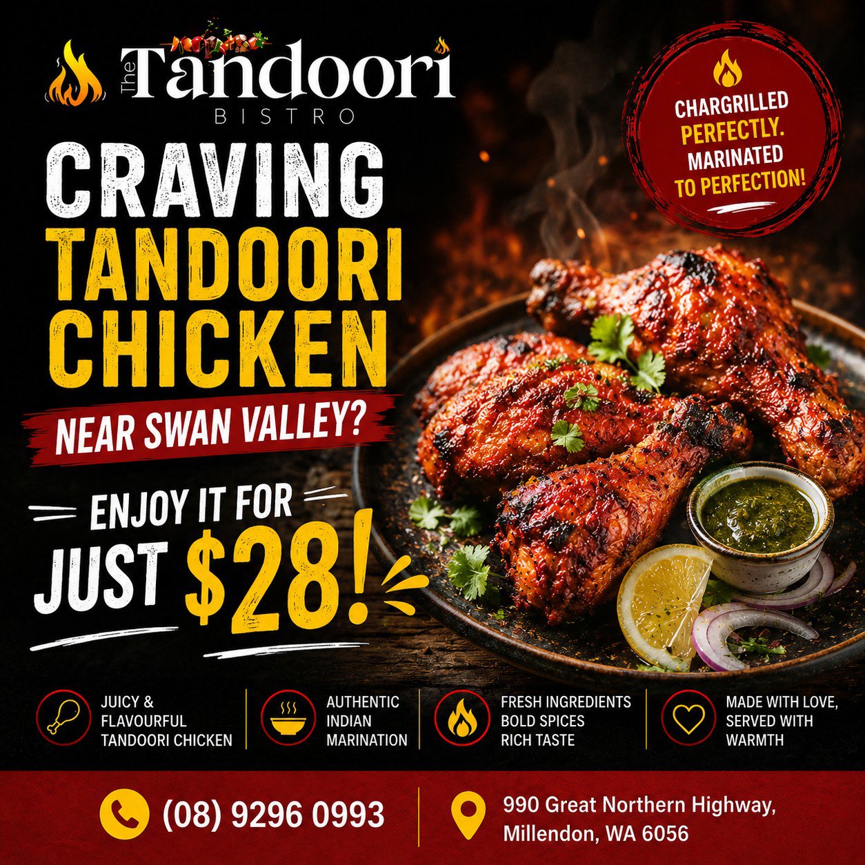 Craving Tandoori Chicken Near Swan Valley? Enjoy It for Just $28!
