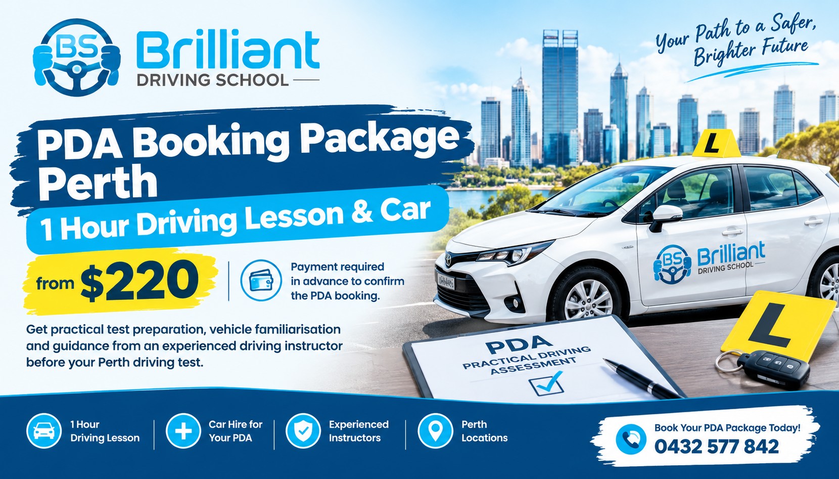 PDA Booking Package Perth | 1 Hour Driving Lesson & Car from $220 – Brilliant Driving School