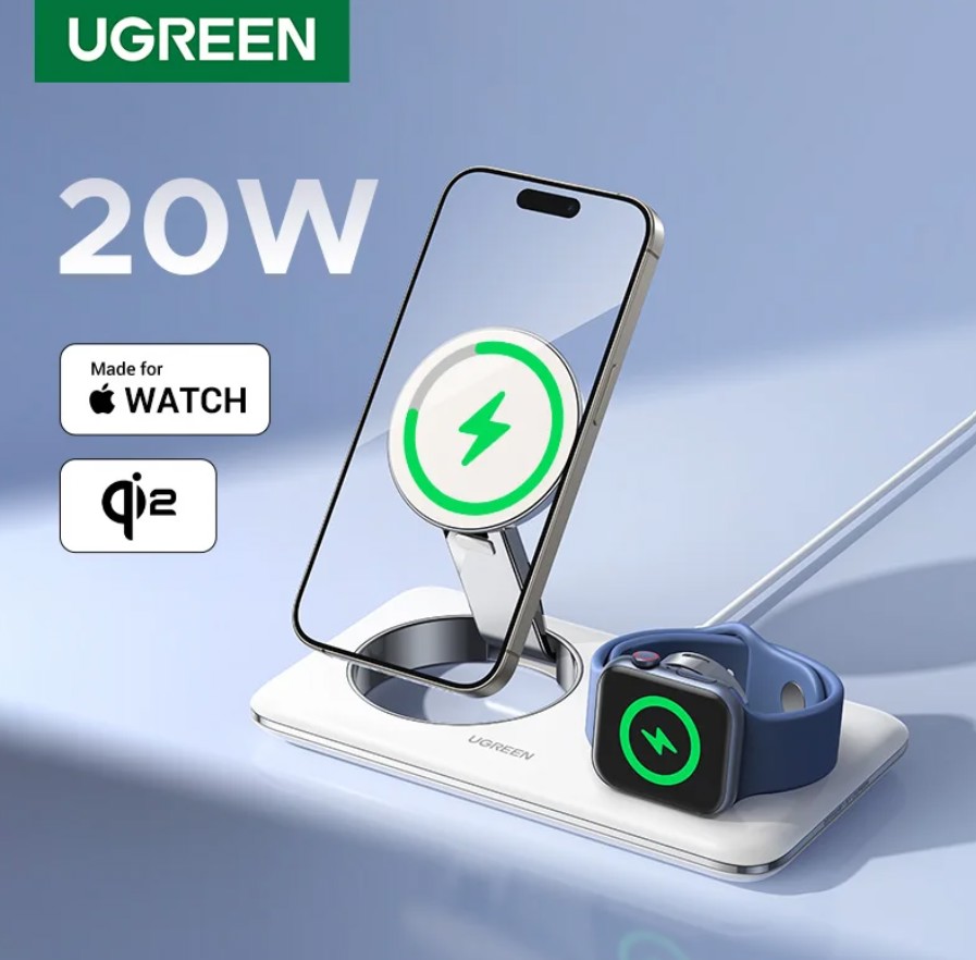 UGREEN MFi MagSafe 20W Wireless Charger Stand – 2-in-1 Charging Station for iPhone & AirPods -50% off