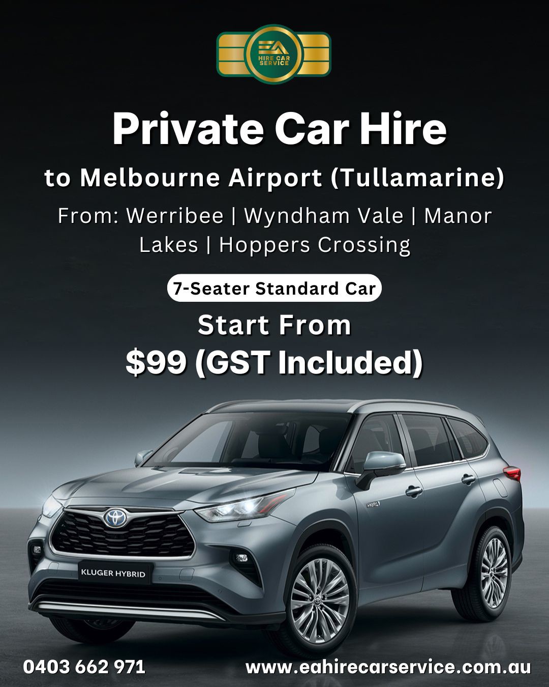 Affordable Private Car Hire to Melbourne Airport Tullamarine – From $99