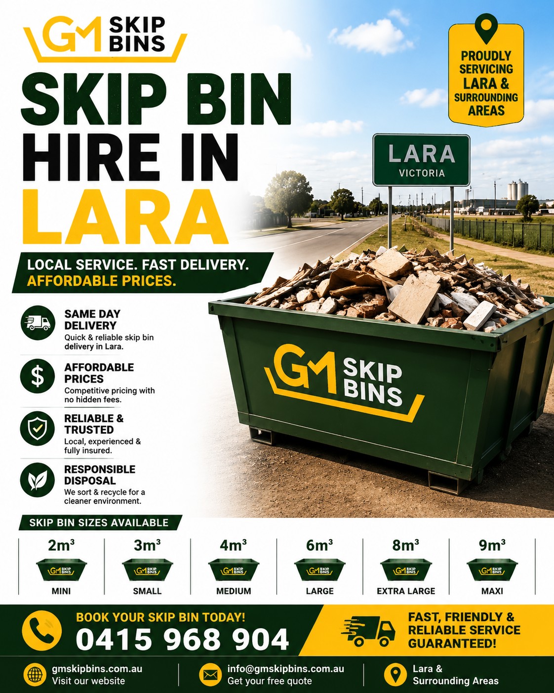 Skip Bin Hire Lara — Fast Delivery, Affordable Prices, No Hidden Fees | GM Skip Bins