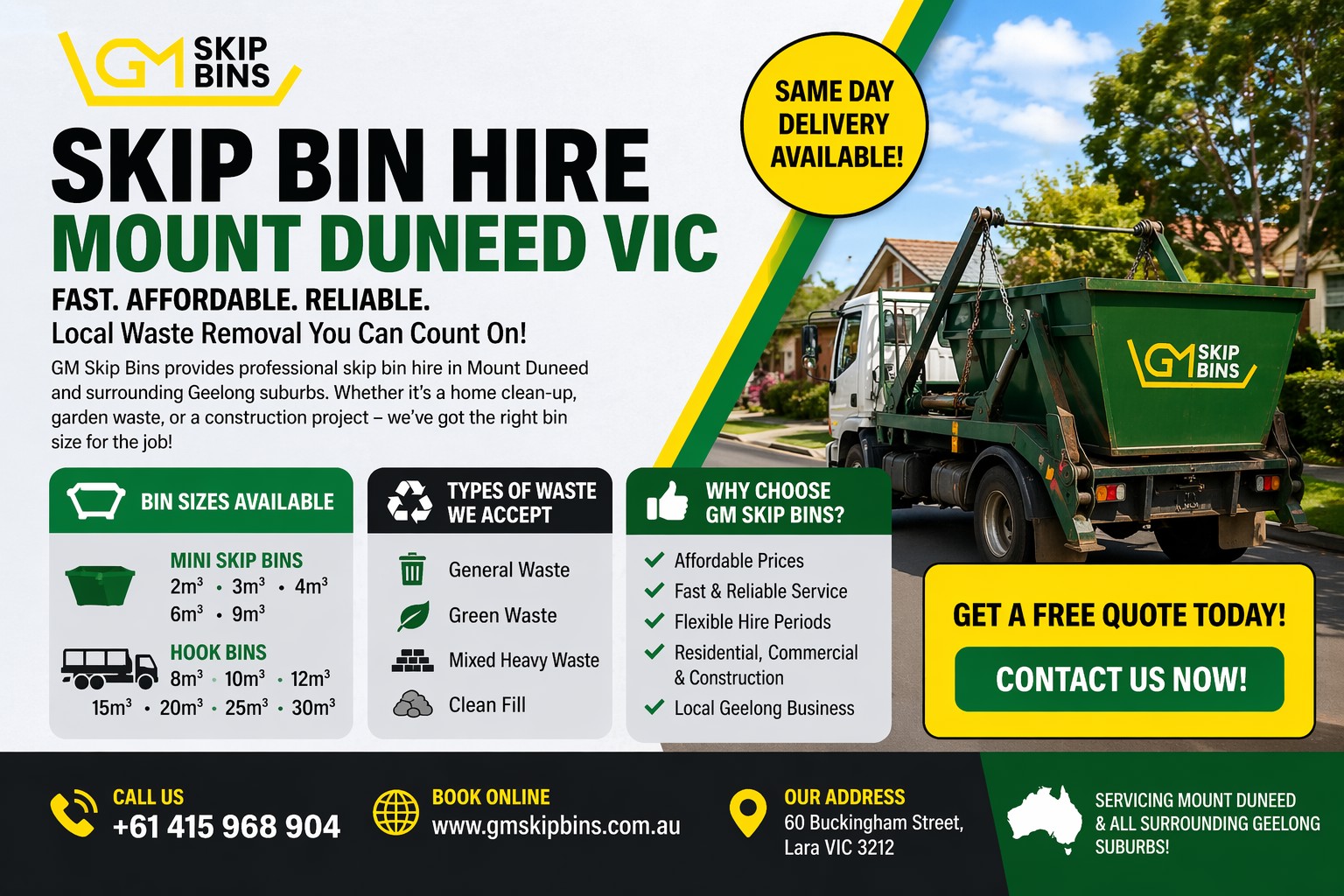 Affordable Skip Bin Hire Mount Duneed VIC | Fast Delivery | Local Service