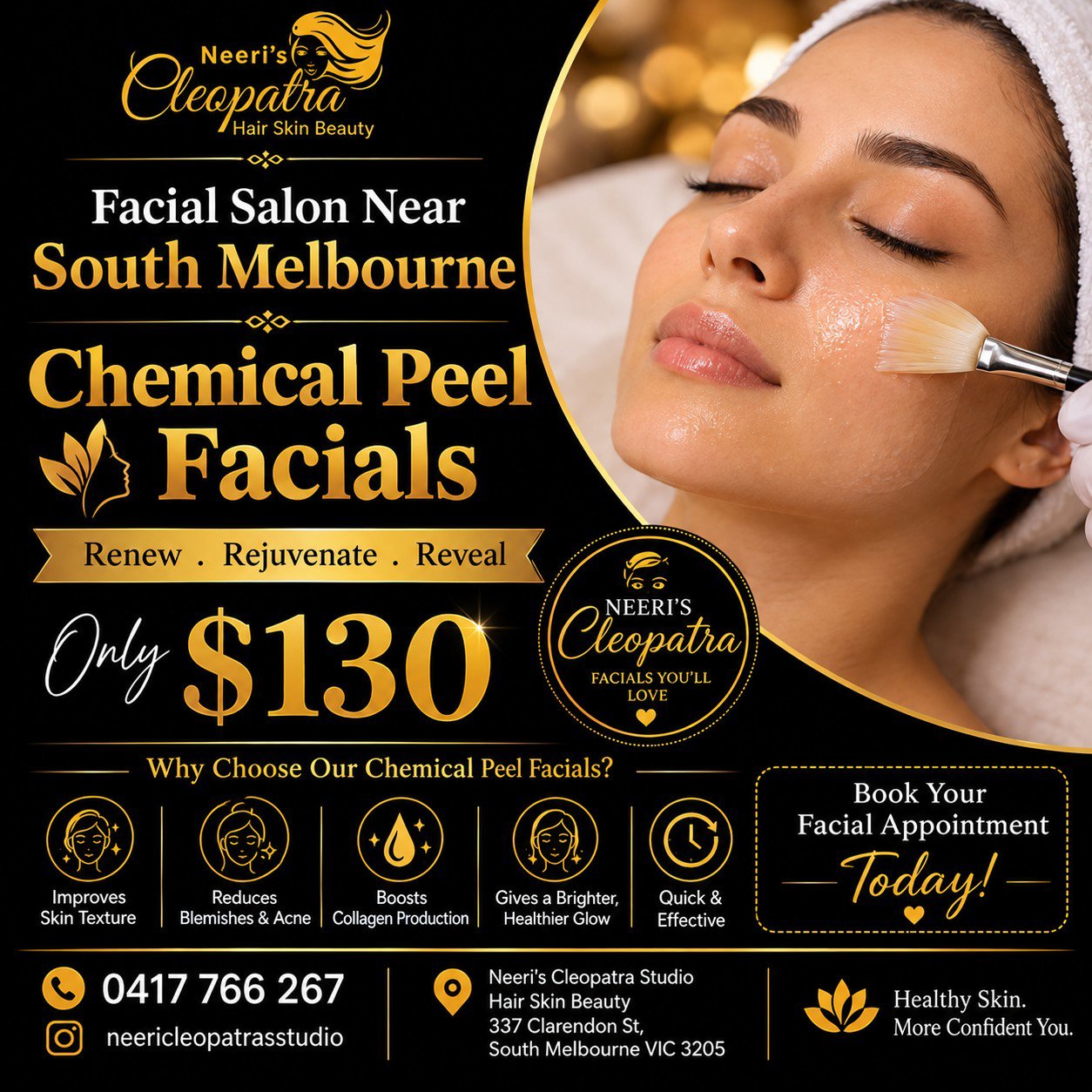 Facial Salon Near South Melbourne – Chemical Peel Facials $130 at Neeri's Cleopatra