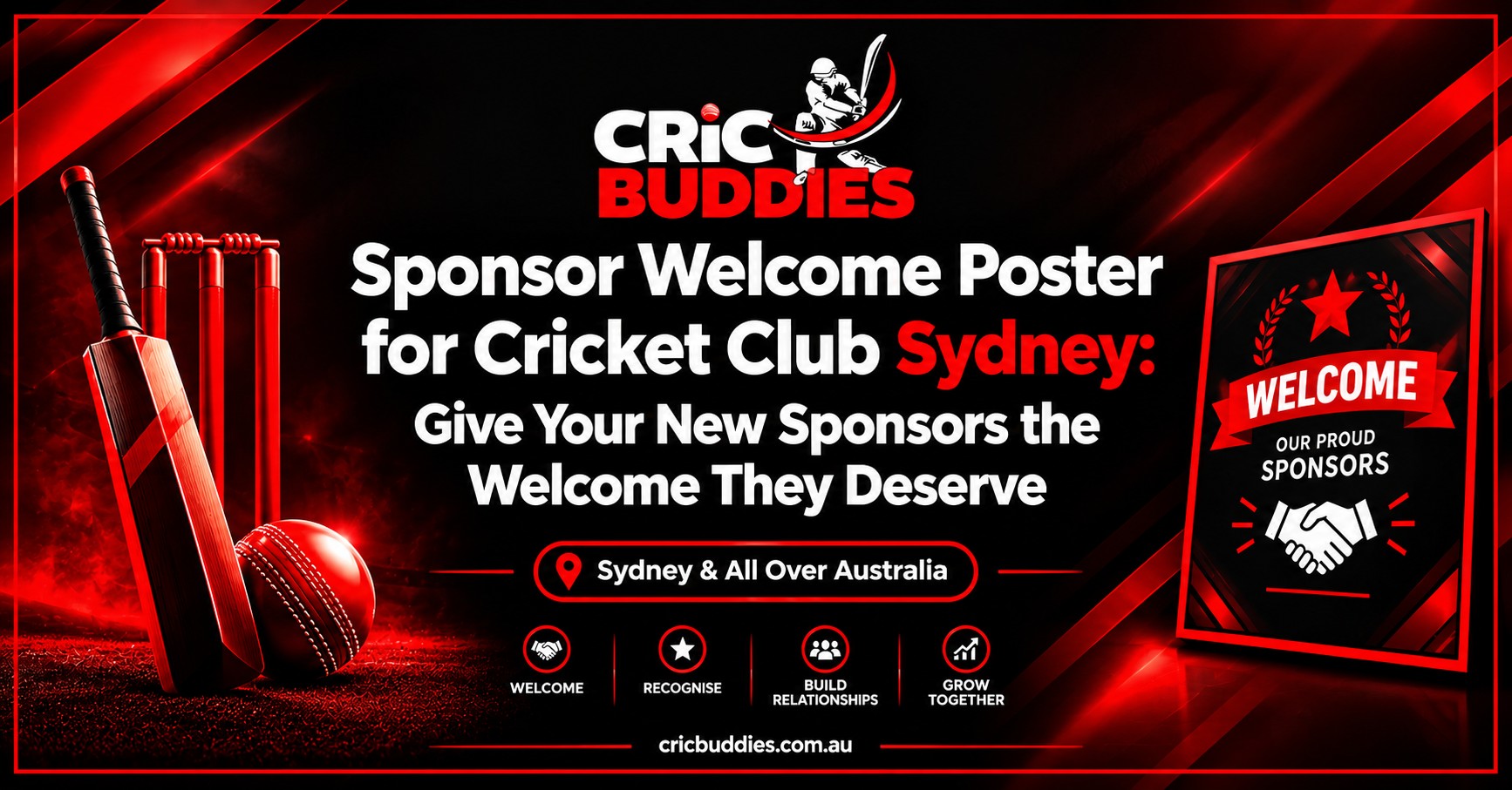   Sponsor Welcome Poster for Cricket Club Sydney: 20% Off Custom Designs
